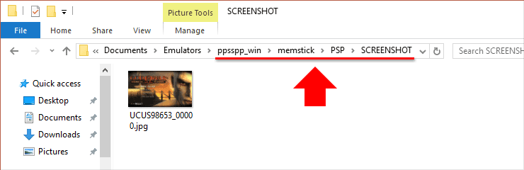 The folder where PPSSPP saves screen shots