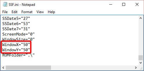 Editing 'WindowX' and 'WindowY' in ssf.ini