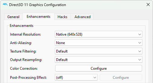 Graphics Configuration - Enhancements tab