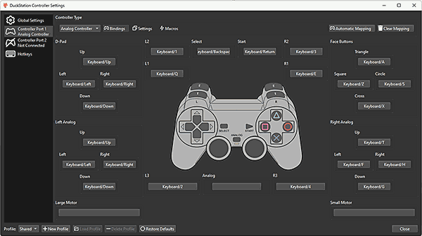 DuckStation's keyboard key configurations