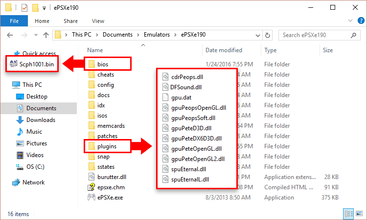 Where to place the BIOS and plug-ins for ePSXe