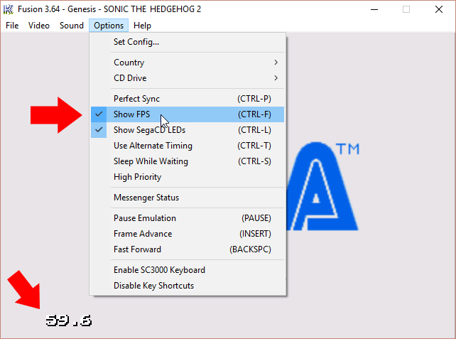 Kega Fusion's FPS indicator