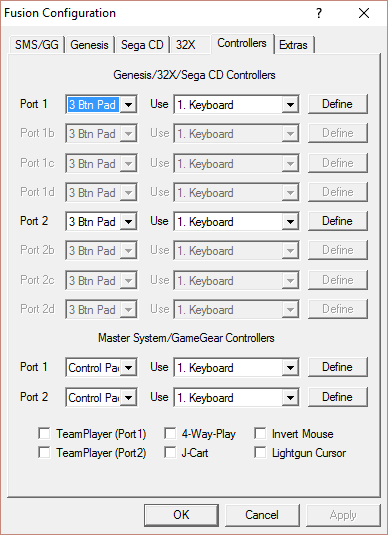 Kega Fusion's Keyboard/Gamepad Configuration