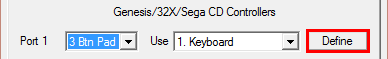 Clicking the Define button for Port 1 to configure the buttons