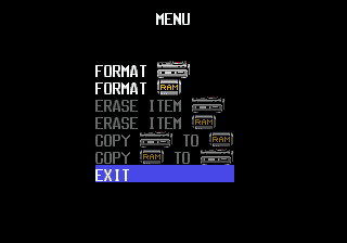 The Sega CD memory management screen