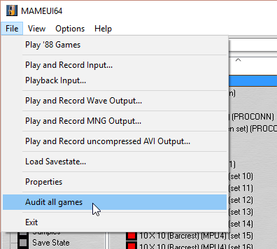 Performing a game audit in MAMEUI to detect new games