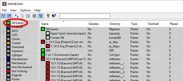 View of all the games that MAMEUI supports