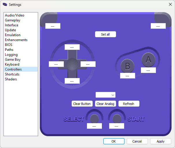 Accessing the gamepad configuration