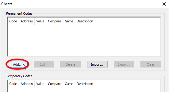 Click Add to enter the window where you can add a cheat code