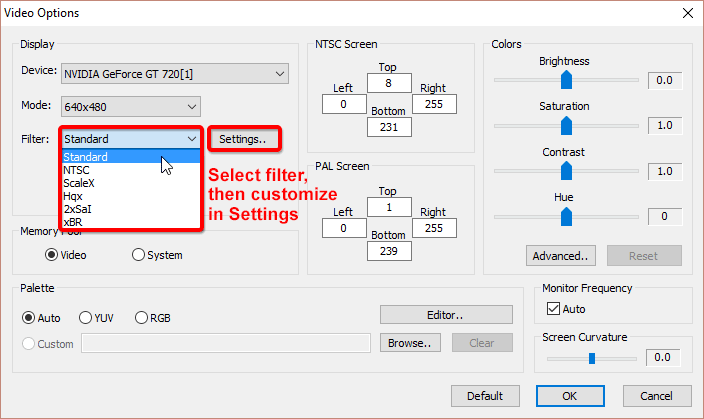 The Video Configuration window