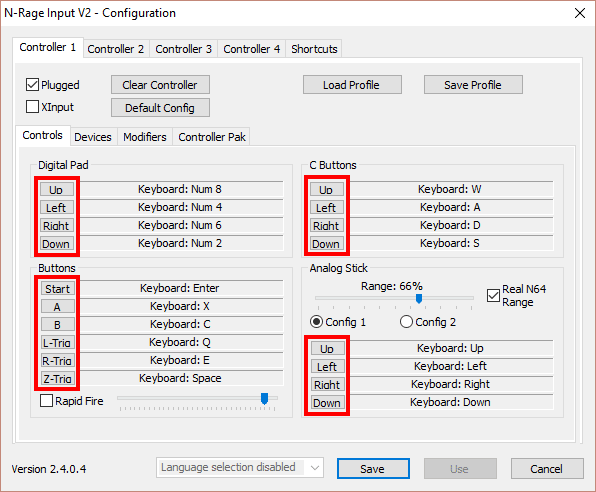 Project64 v2.2 default input plug-in: N-Rage