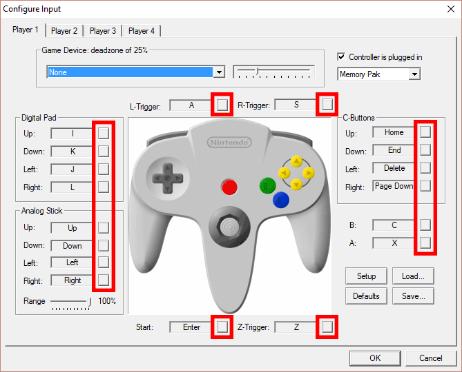 Project64 v2.0 default input plug-in: Jacob's DirectInput