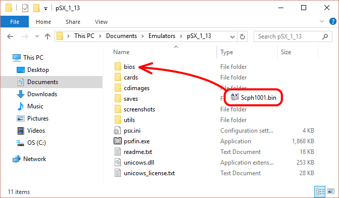 Place the PSX BIOS in the 'bios' folder
