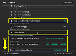 Cheat options & enabling cheats