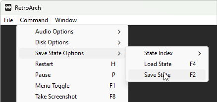 Accessing save states via the Command menu