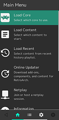 RetroArch's home screen