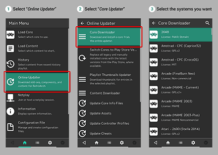 Downloading cores in the online updater