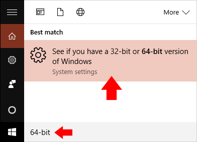 Searching for '64-bit' to find the technical specs window