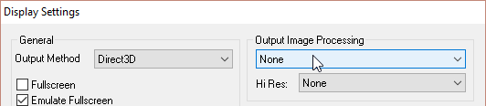 The Display Configuration box, with Output Image Processing in view