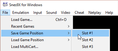 Using the save state feature via the File menu