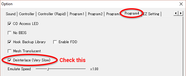 Under the Program 4 tab put a check in Deinterlace