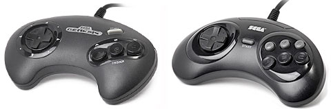 The Sega Genesis 3-button controller and 6-button controller