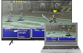 A laptop extending Final Fantasy VII to a TV
